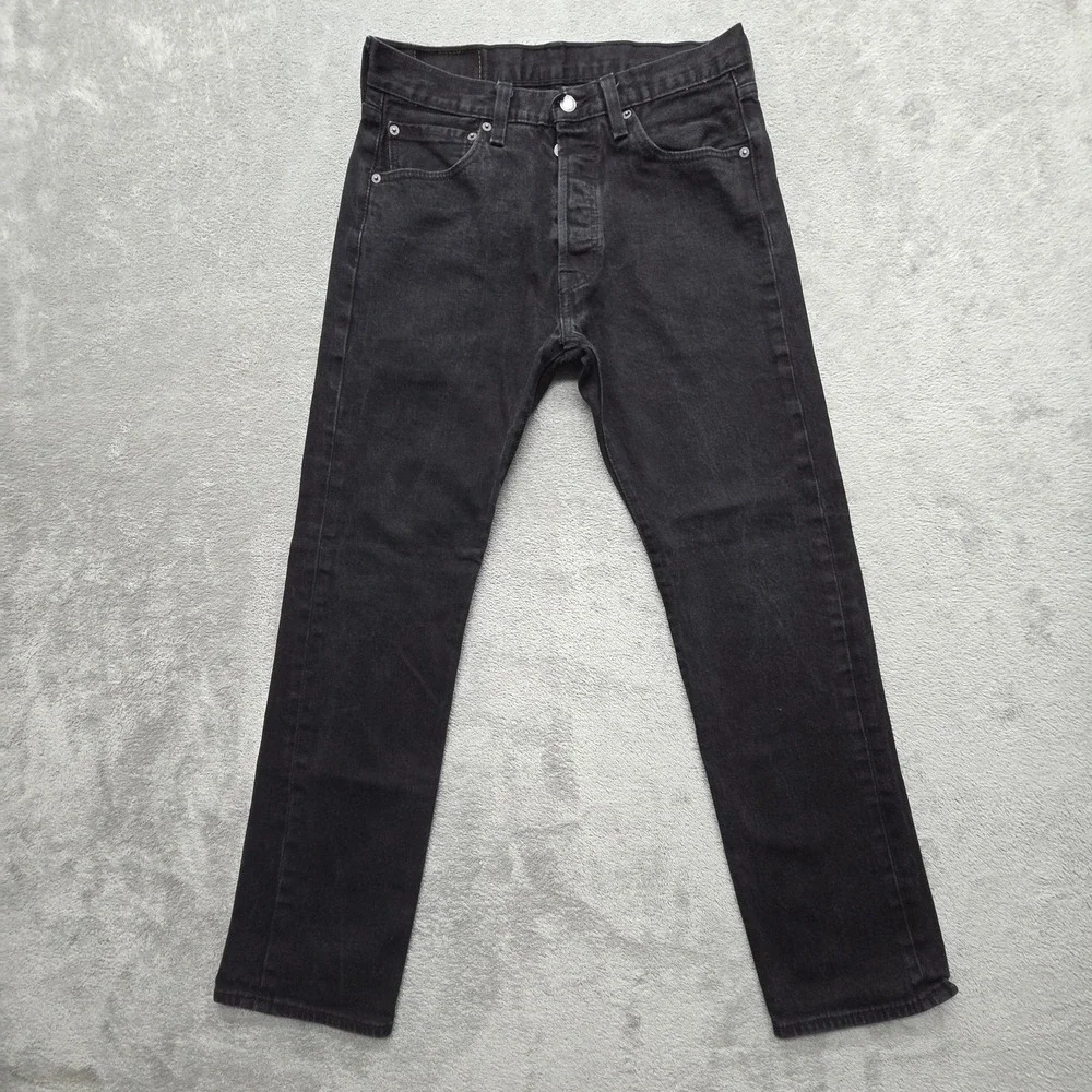 Levis 501 Jeans Mens Measured 30x29 Black Straight Stretch Classic Fit